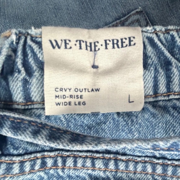 Free People CRVY Outlaw Wide Leg Jeans Mid Rise Denim Cargo Style Blue Sz Large - Picture 10 of 13
